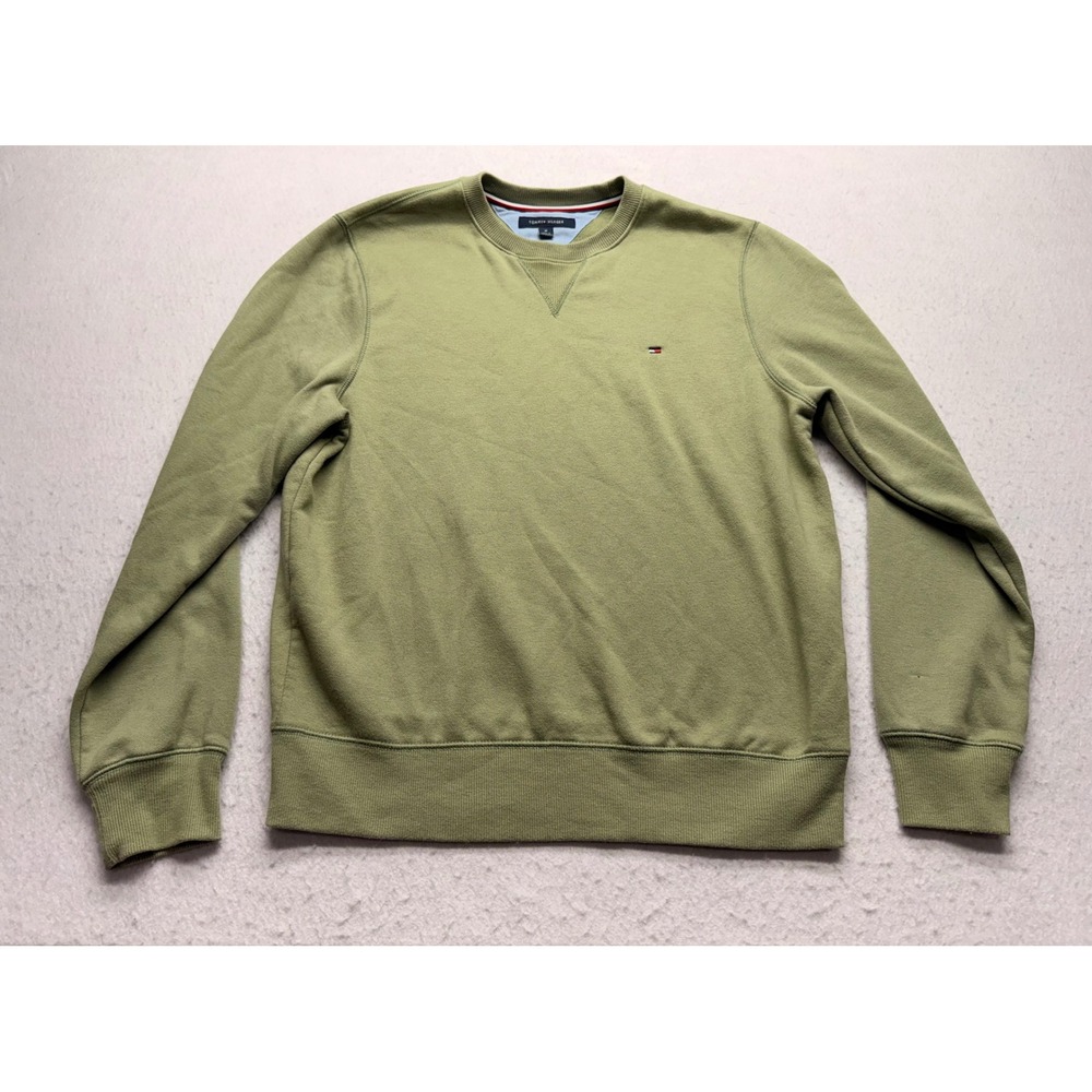 Tommy Hilfiger Mens Crewneck Sweatshirt Olive Green Fleece Pullover Size M